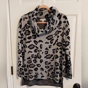 New Calvin Klein Women's Medium Leopard Amimal Print Cowl Neck Sweater